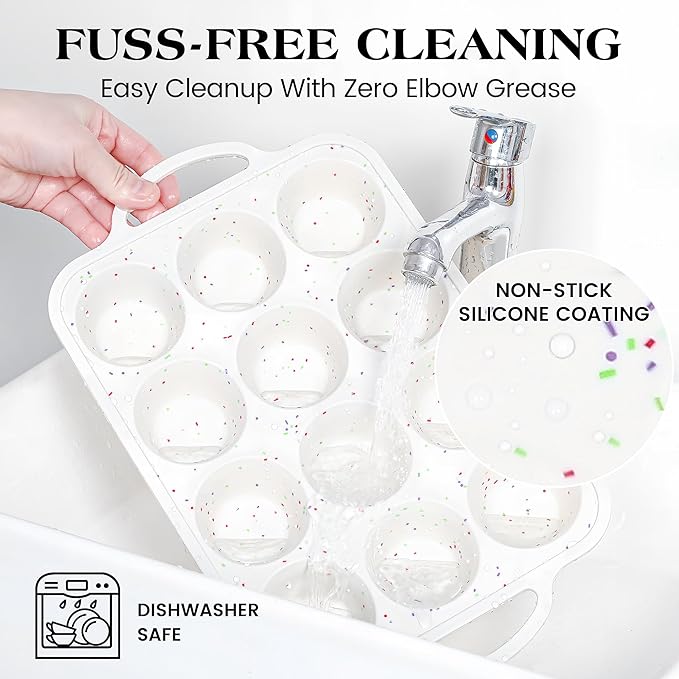 1 Pc Silicone Muffin Pan for Baking with Metal Frame, Nonstick 12 Cup Regular Size Cupcake Pan, Silicone Muffin Tray for Egg Bites (Cream)