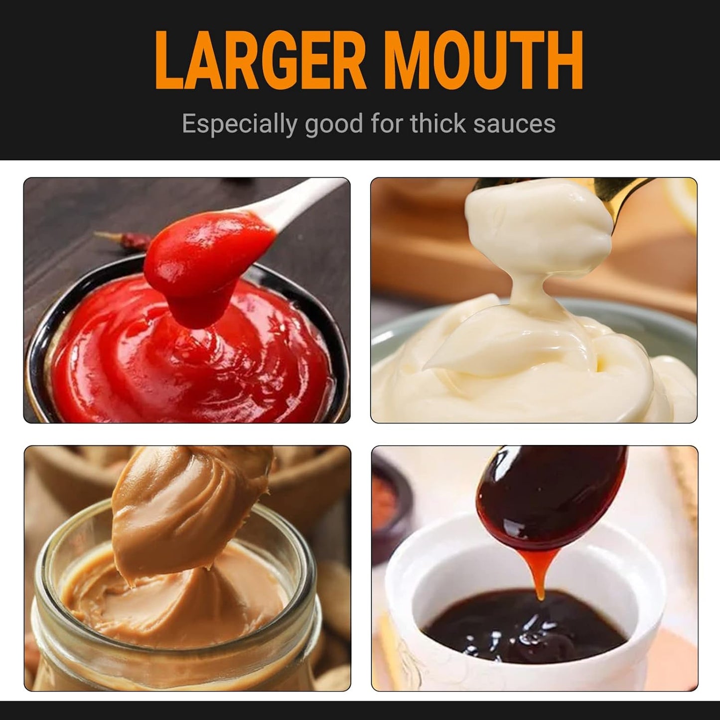 3 Pack 400ml/14 oz Wide Mouth Condiment Squeeze Bottles for Thick Sauce, Plastic Sauce Bottles with Cap Lids - Perfect for Condiments, Honey, Catsup, Icing, Salad