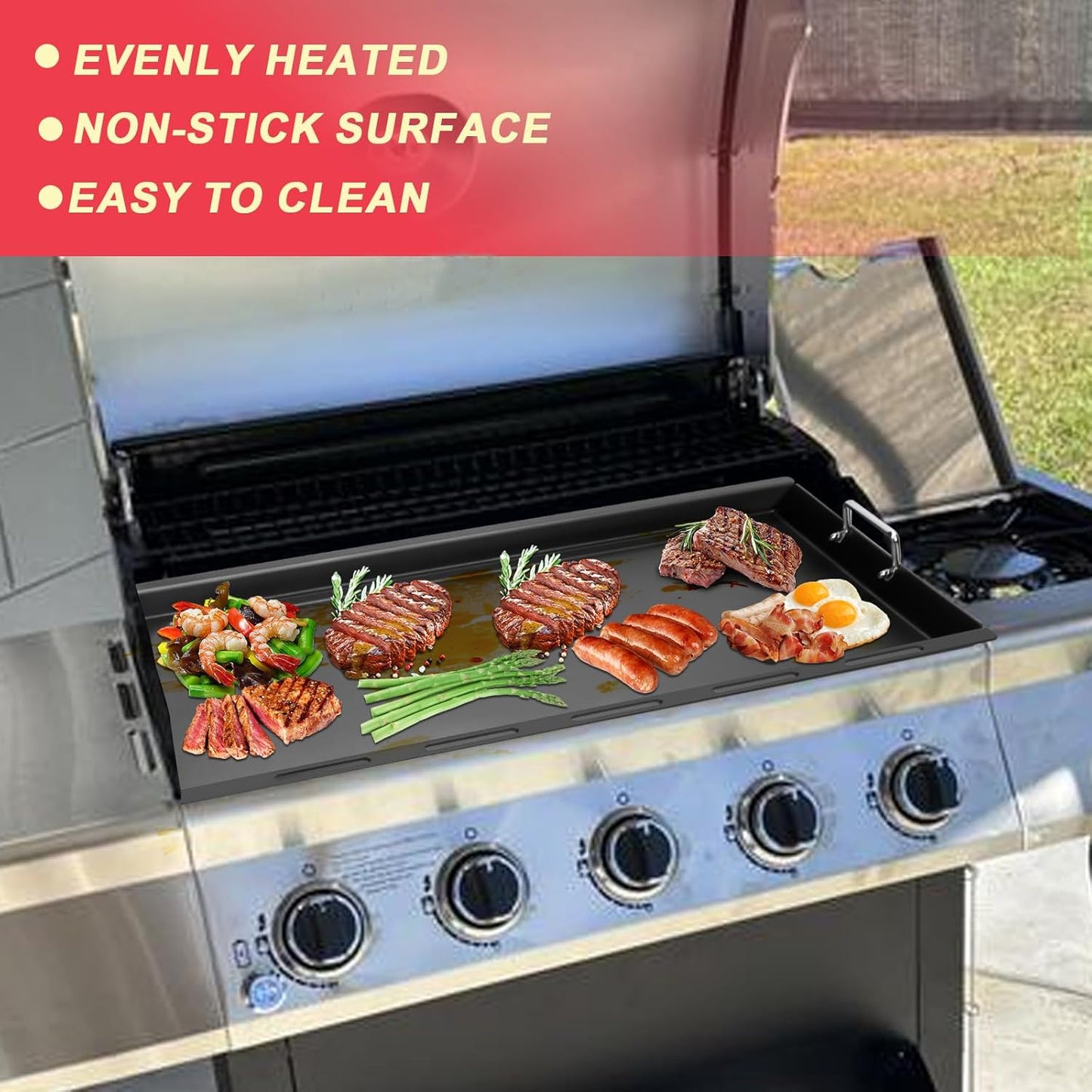 Full-Size Griddle Inserts for Nexgrill Home Depot Replacement Parts 5 Burner 720-0888S 720-0888A 720-0888N, Flat Top Griddle for Nexgrill 4 Burner 720-0830H 720-0830X 720-0830 Gas Grill, Carbon Steel