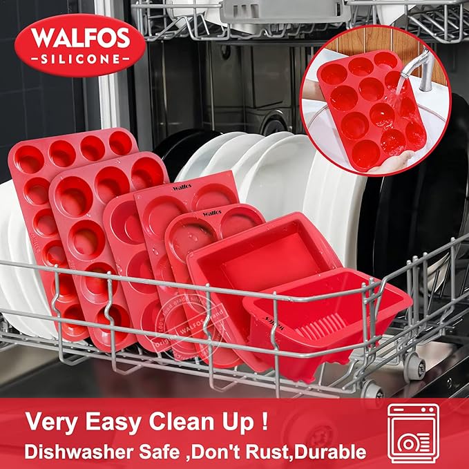 Walfos Silicone Muffin Pan - Cupcake Pans Set of 3, Including 24 Cups Mini Muffin Pans, 12 Cups Regular & 6 Cups Jumbo Muffin Pan, Pop Out Easily - BPA Free & Dishwasher Safe
