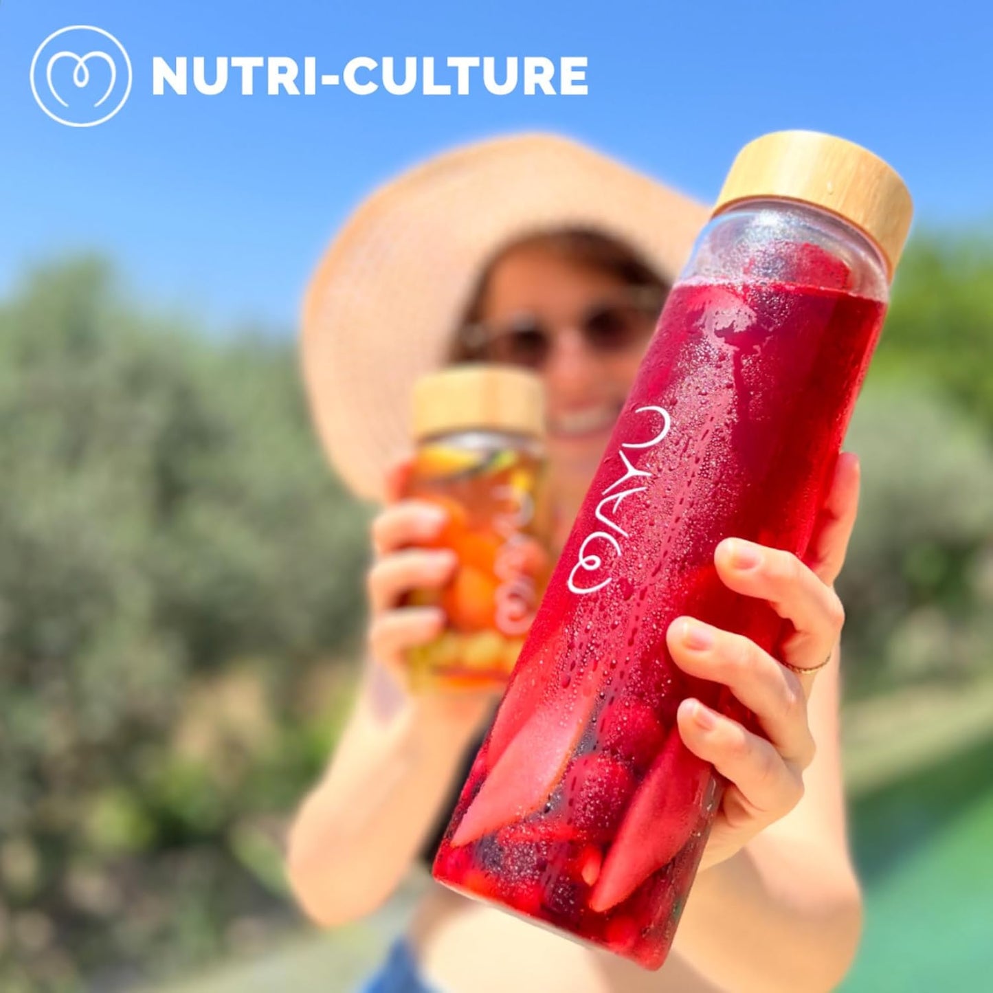 mayu Glass Travel Water Bottle | Sustainable Borosilicate Glass Bottle with Bamboo Lid & Sieve – Plastic-Free, Leak-Resistant Hydration for Home, Gym & On-the-Go (1L)