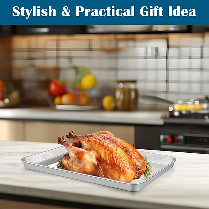 E-far Baking Sheet with Wire Rack (2 Pans + 2 Racks), Large Stainless Steel Cookie Sheets Pan & Cooling Rack for Baking Cookies Cake, Non Toxic & Heavy Duty, Oven & Dishwasher Safe, 18 x 13 x 1 Inch