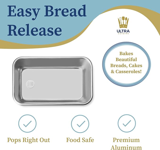 Ultra Cuisine Aluminum Loaf Pan for Baking Bread - 9.5x5 inch Loaf Pan, 1lb - Easy Clean, Quality, Durable Bread Tin - Commercial Aluminum Bread Pan for Baking Banana Bread, Cakes, Casseroles, Loaves
