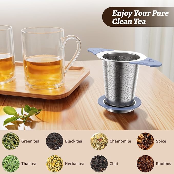 2PCS Tea Infuser for Loose Leaf Tea,Stainless Steel Tea Infuser with Heat Proof Silicone Handles,Extra Fine Mesh Tea Strainers Filter Fine Tea Leaves Effectively,Fits TeaPots/Mugs