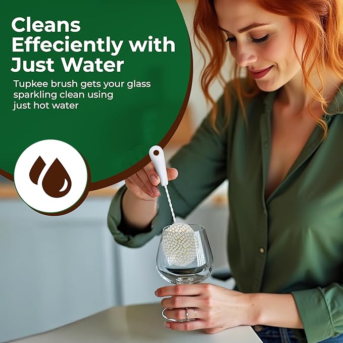 Tupkee Small Glass Cleaning Brush – Soft Non-Scratch Foam Bristles – Glass Cleaner Brush for Brandy, Cognac, Small Goblets, Crystal Glasses & Mugs – Fits Tupkee 14oz & 8oz Glass Tumbler – Made in USA