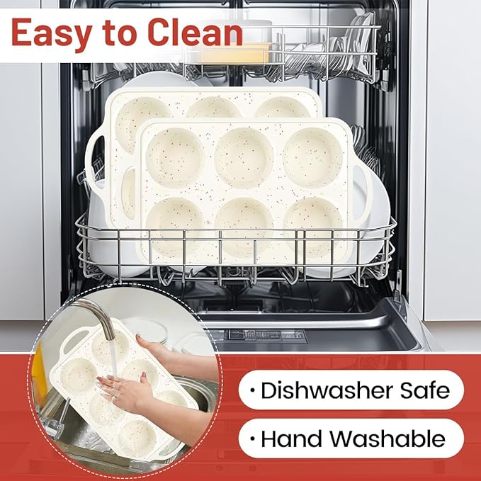 Jumbo Muffin Pan, Metal Reinforced Frame 3.5 inch Large Silicone Cupcake Pan 6 cups Large Muffin Pan with Handle Nonstick Jumbo Muffin Tin for Baking Giant Homemade Muffins, Cupcakes, Frittatas