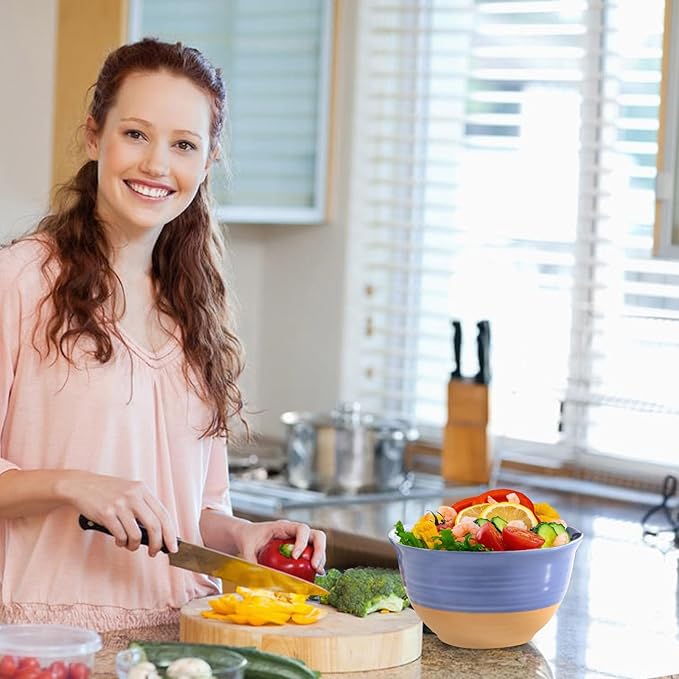Hasense Large Soup Bowls, 7 Inch Ceramic Salad Serving Bowls, 40 oz Pasta Bowls Set of 4, Cereal Pho Ramen Noodle Popcorn Bowls for Kitchen, Dishwasher Microwave Safe, Purple