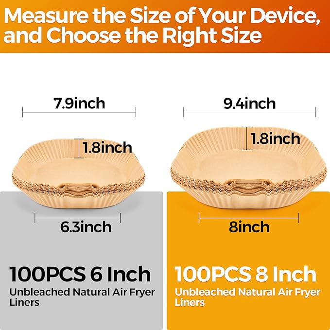 Air Fryer Paper Liners: 100Pcs Parchment Paper, 8" Air Fryer Liner Disposable for Microwave, Non-Stick Square Air Fryer Basket Liner