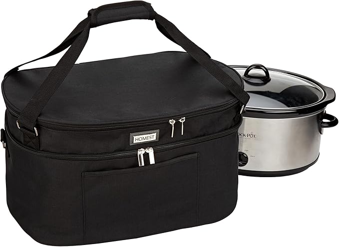 HOMEST Slow Cooker Bag for Crock-Pot 6-8 Quart, Insulated Travel Carrier with Easy to Clean Lining, Carry Case with Top Zip Compartment and Utensil Pocket
