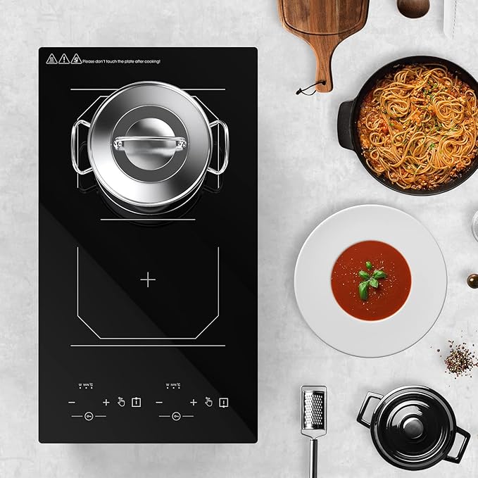 Double Induction Cooktop 2 Burner: 12 Inch 110v Built-in & Portable Electric Stove Top - 2300W Electric Cooktop with 9 Temp Settings, Countertop Cooktop for RV, Camping, Travel