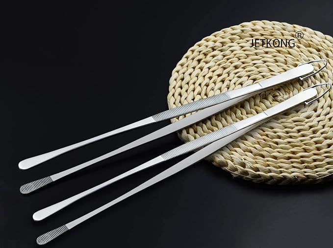 JETKONG 2 Pieces Long Food Tweezers Kitchen Tweezer Tong Chopsticks Tongs Stainless Steel Kitchen Cooking Forceps