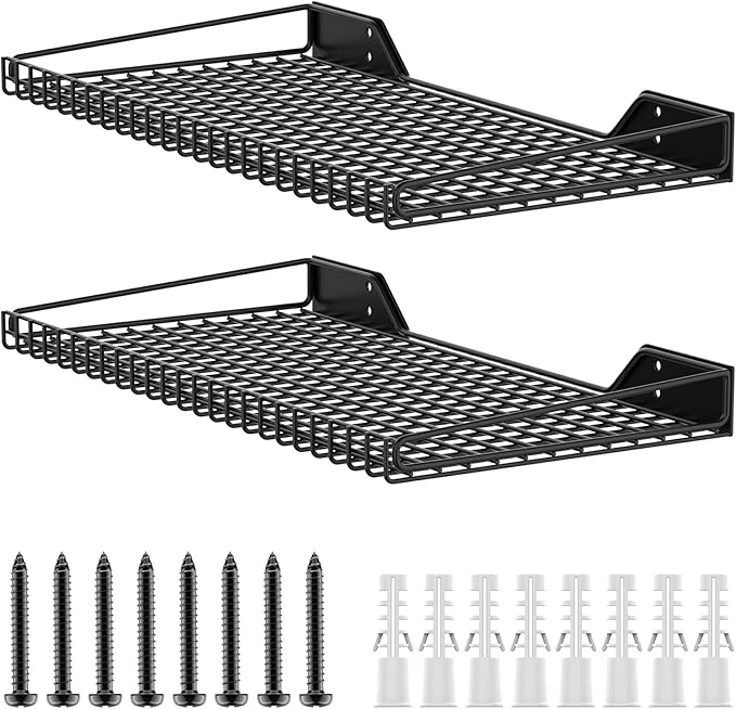 WALMANN 2 Pack Garage Wall Shelf, 23.5" x 12" Wall Mounted Storage Shelves for Garage, Closet, Laundry Room, Heavy Duty Wall Shelving, Holds Up to 65 Lbs(Black)