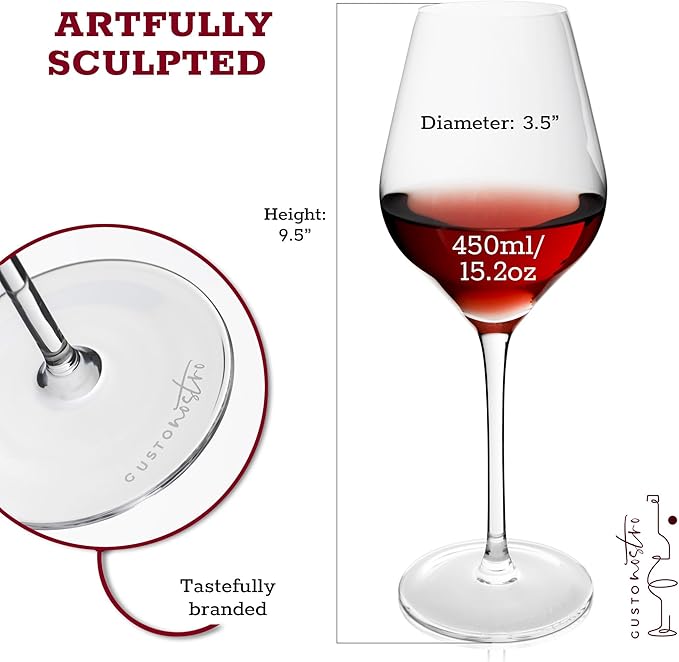 Gusto Nostro Crystal Wine Glasses Set of 4, 15.2 Oz Long Stem Modern Wine Glasses for White and Red Wine, Dishwasher Safe, Fancy, Elegant, Large and Tall Wine Glass for Wedding Christmas Anniversary