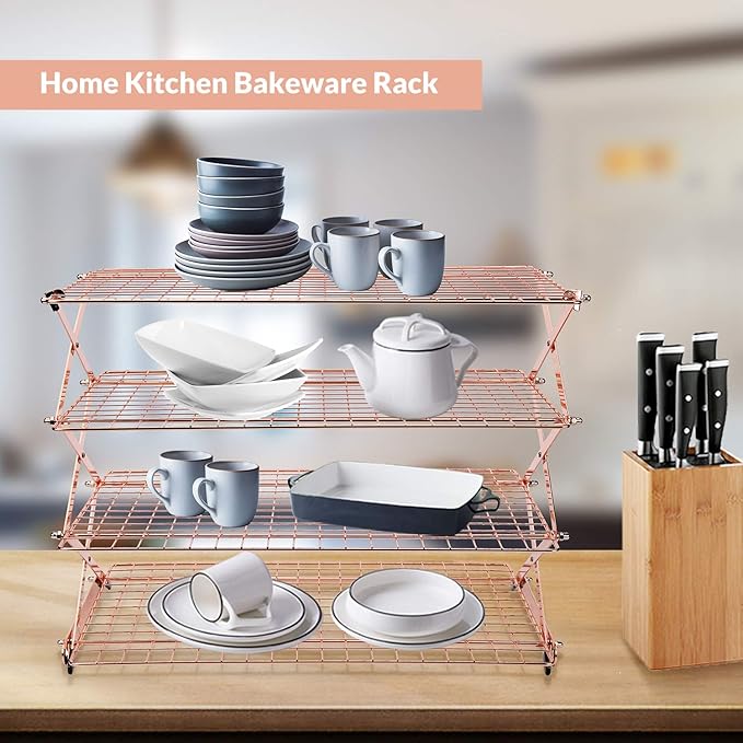 Geesta 2/3/4-Tier Collapsible Cooling Rack with Adjustable 3 Setting Design Stackable Cooling Roasting Cooking for Cookies Baking - Copper Cooking Utensils