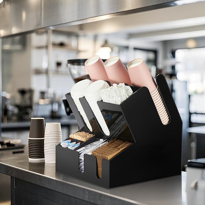 CURTA Modern Organized Coffee Condiment Organizer, 10-Compartment Coffee Condiment Station,Countertop Organizer for Home, Kitchen, Restaurant, Bar, Breakroom, Office