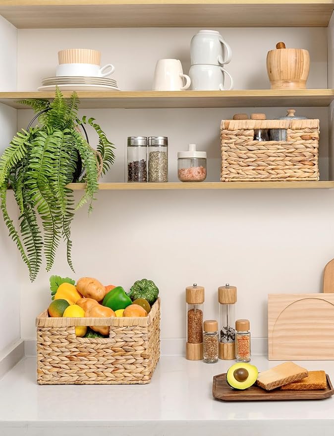 StorageWorks Wicker Storage Basket, Water Hyacinth Basket for Organizing, Decorative Water Hyacinth Storage Baskets, Set of 2, Large and Small