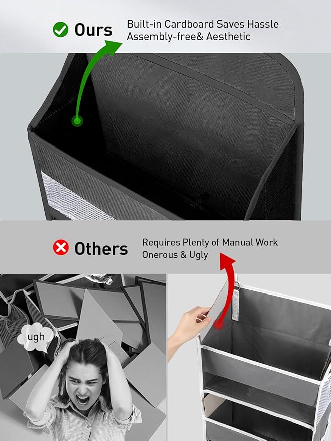 Yecaye 1 Pc Over the Door Organizer with 5 Bins 10 Side Pockets, 44lbs Load Hanging Bathroom and Bedroom Organizer, behind the Door Hanging Organizers for Nursery Newborn Baby Essential Stuff Black