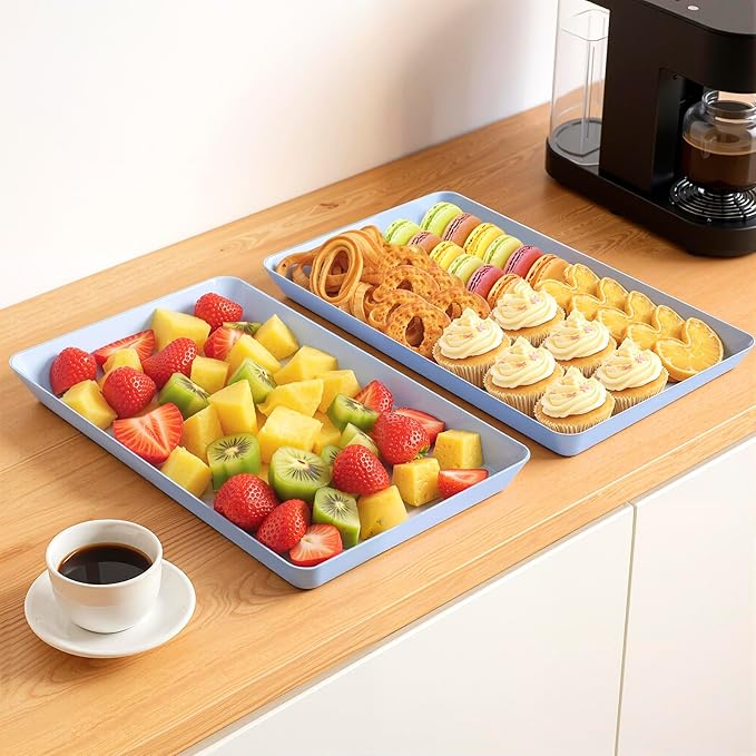 WOWBOX 6 pcs Serving Tray for Entertaining, Serving Platters for Snacks, Fruit, Cookies, Dessert, Reusable Plastic Trays for Serving Food and Pantry Organization in Kitchen & for Parties, (Blue)