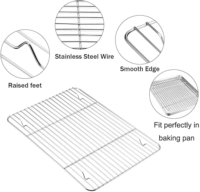 TeamFar Baking Sheet with Rack Set, Stainless Steel Cookie Sheet Baking Pans with Cooling Rack, Non Toxic & Healthy, Rust Free & Heavy Duty, Mirror Finish & Easy Clean, Dishwasher Safe - 6 Pieces