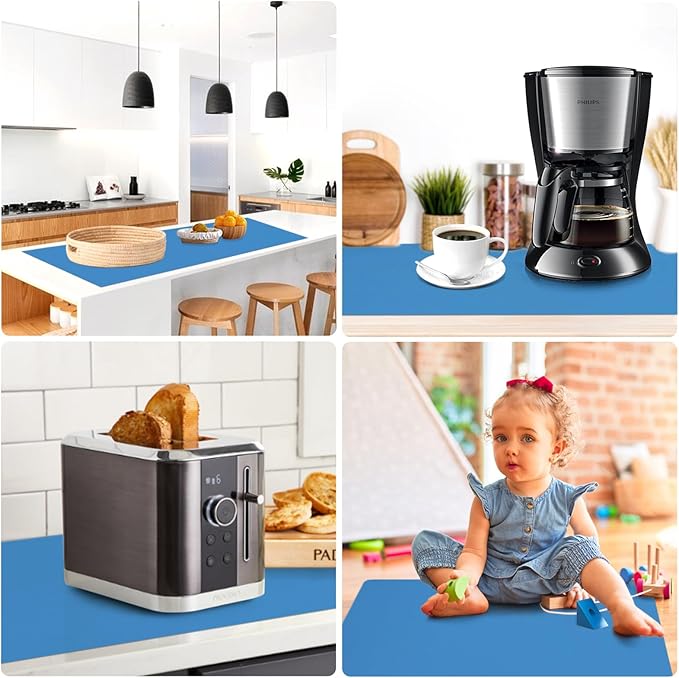 Silicone Mats for Kitchen Counter, Nonslip Silicone Mats for Crafts Countertop Protector Heat Resistant Mat (Light Blue, 78.7"L x 15.7"W)