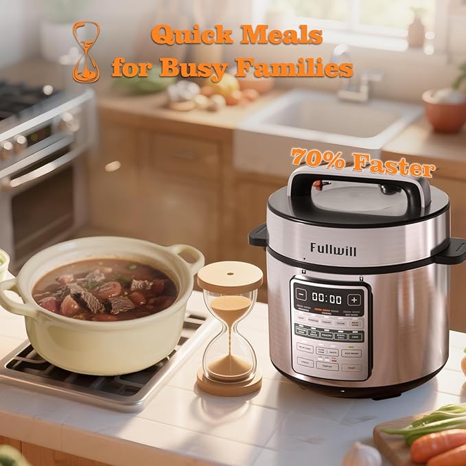 Fullwill Electric Pressure Cooker 6QT Dual Pots, 12 in 1 MultiFunction Cooker with 304 Stainless Steel & Ceramic Pots, Pressure Cook, Soup, Porridge, Yogurt, Meat Stew, Rice, Poultry, Beans and More