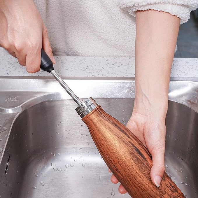 Water Bottle Cleaning Brush with 2 Replaceable Heads, Compatible with Sport Bottles, Tumblers, Mugs, Wine Decanters, Glassware, Round, 1 Pack (13 in)