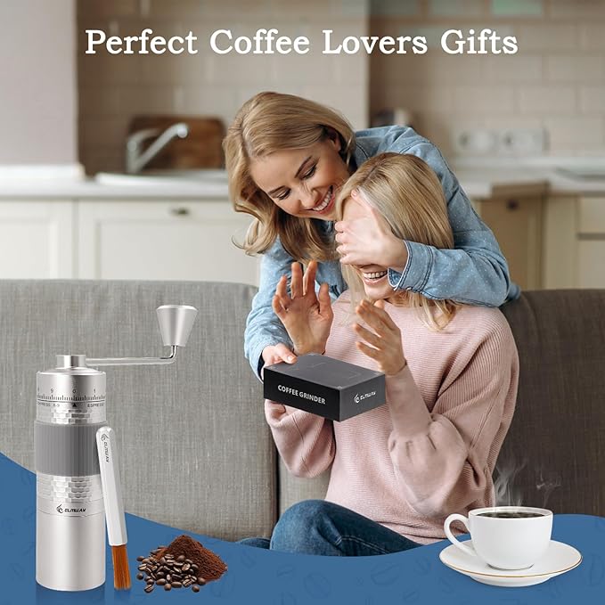 Manual Coffee Grinder, Hand Coffee Grinder, Capacity 25g with Seven star titanium plated 440 Stainless Steel Conical Burr Portable Coffee Grinders for Home Use, Office, Travel(AVOID grind 0-3 range)