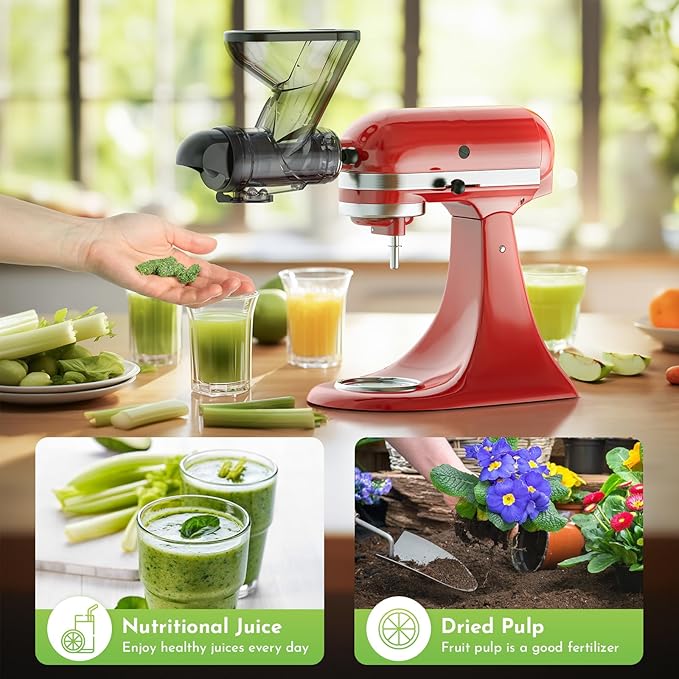 Cofun Juicer for Kitchenaid Mixer, Slow Juicer Attachment, Cold Press Juicer Machine with Dual Mouth Feed Chute for KitchenAid Mixer Attachments