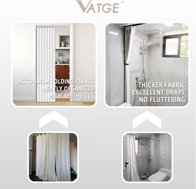 Vatge Door Curtains for Doorway, Folding Door Curtain Interior Closet Curtain for Bedroom, Bathroom, and Laundry Room, Pleated Door Curtains for Doorway,1 Panel with Tieback, W39 x L78, White