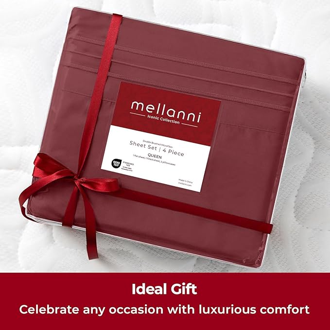 Mellanni Twin Sheets Set - 3 PC Iconic Collection Bedding - Hotel Luxury, Extra Soft, Cooling Bed Sheets - Wrinkle, Fade, Stain Resistant (Twin, Burgundy)