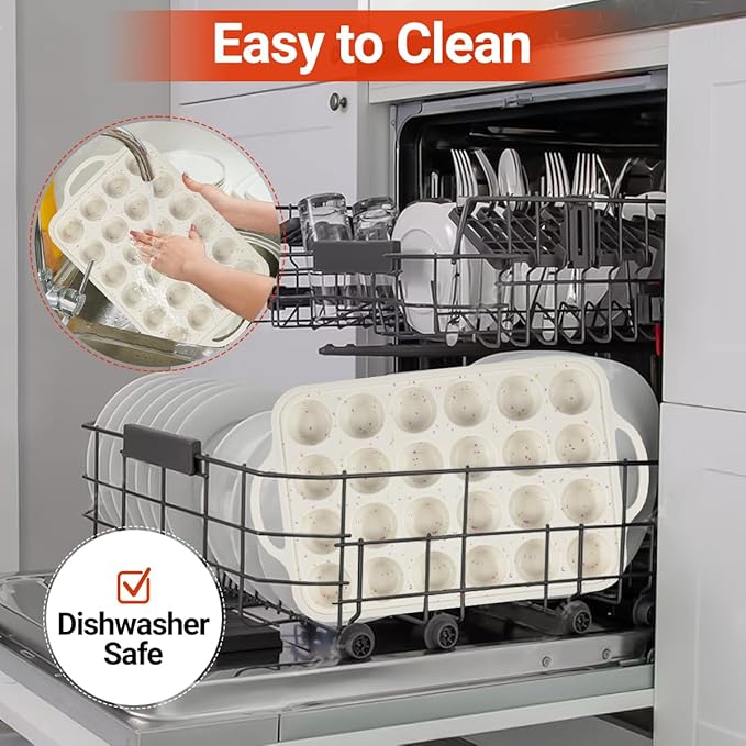 Mini Cupcake Pans, Metal Reinforced Frame Silicone Mini Muffin Pan Nonstick 24 Cups Easy to Handle for Baking Muffins, Cupcakes, Egg Bites 1 Pack