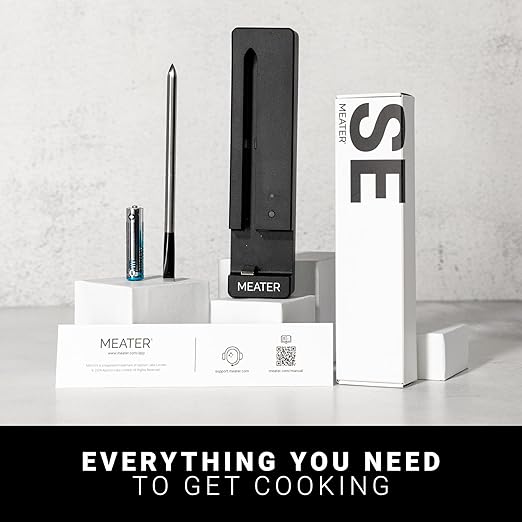 MEATER SE: Smart Bluetooth Meat Thermometer | Long-Range Wireless Probe for Oven, Grilling, Smoking, BBQ & Air Fryer | Dual Sensors & Guided Cook System | Black Charger