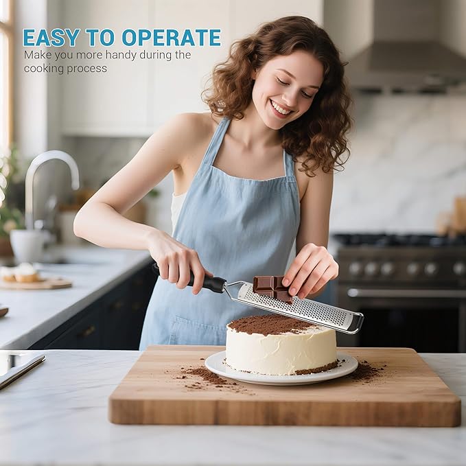 Premium Lemon Zester Grater with Handle, Ultra Sharp Stainless Steel Blade for Cheese, Citrus, Ginger, Garlic & Chocolate, Non-Slip Grip, Safety Cover & Cleaning Brush