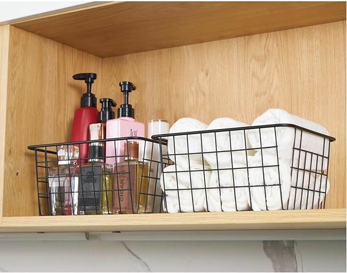 Wire Kitchen Storage Basket 5 Packs,Perfect Pantry Organization Accessories Basket,Laundry,Countertop Organization,Suitable for Kitchen,Bathroom,Bedroom,Tabletop,Stackable,Black