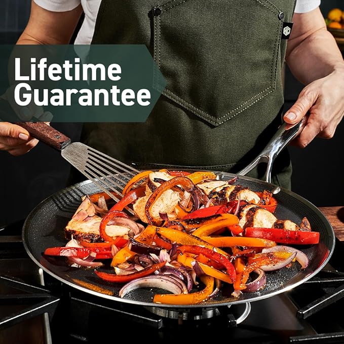 HexClad Hybrid Nonstick 13-Inch Griddle Pan, Stay-Cool Handle, Dishwasher-Friendly, Oven-Safe Up to 900°F, Induction Ready, Compatible with All Cooktops