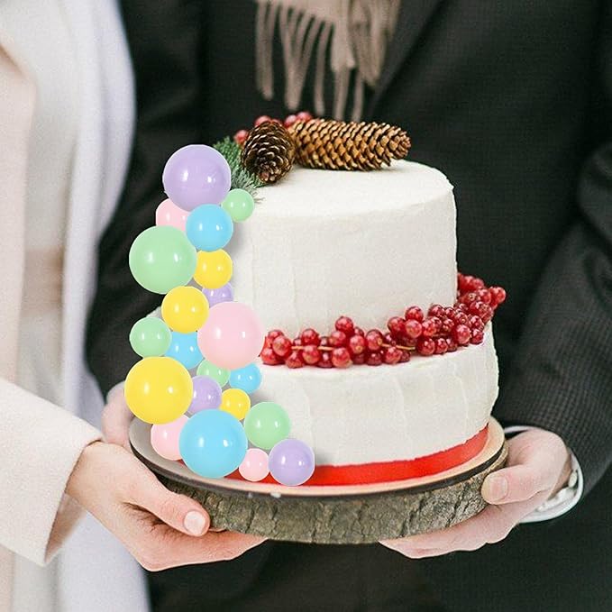 BEISHIDA 40 Pcs Foam Ball Cake Toppers with Sticks Mini Cake Decorations for Birthdays, Weddings, Baby Showers, DIY Baking Supplies, Anniversary Party (Pastel Color)