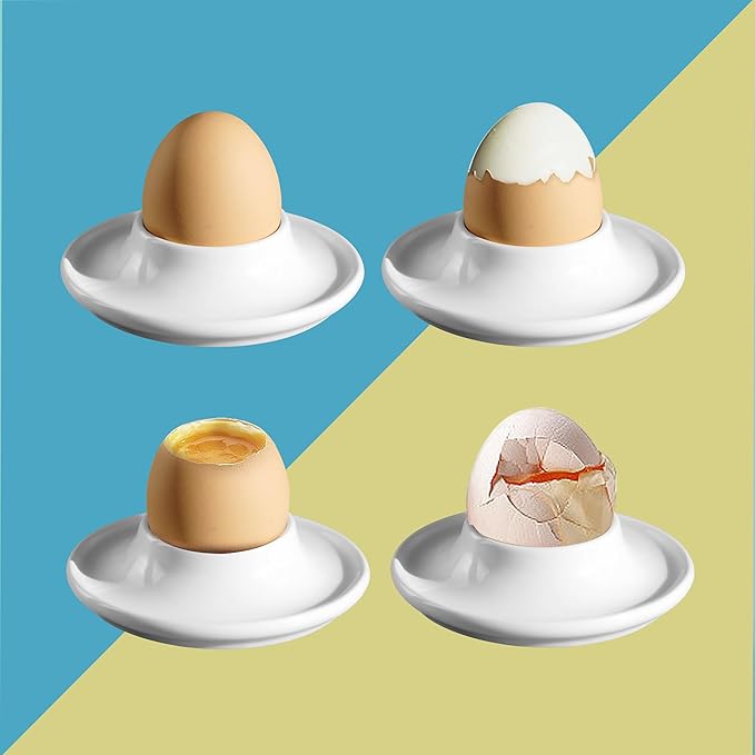 Cinf Ceramic Egg Holder Gift Set of 4 Porcelain Holder Breakfast Boiled Cooking Easy to Clean Childhood Memories Kitchen