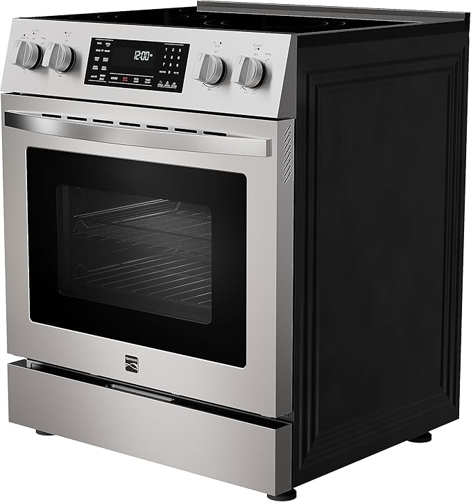 Kenmore Front Control Electric Range Oven with 5 Cooktop Elements with 7 Cooking Power Options, True Convection, Steam and Self Clean, Freestanding Oven, 4.8 cu. ft. Capacity Stainless Steel