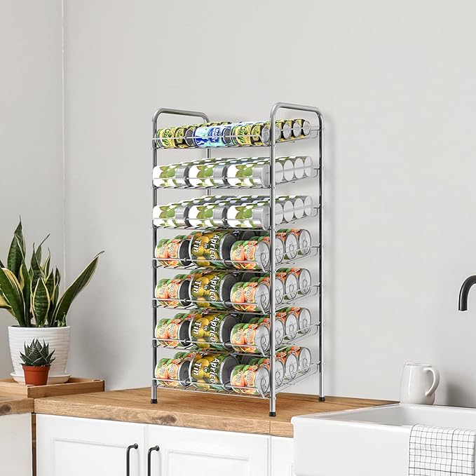 Vrisa Can Organizer for Pantry 7-tier Can Organizer Can Good Organizer for Pantry Shelf Holds up to 84 Cans Can Rack Dispenser for Pantry, Kitchen, Cabinet Silver