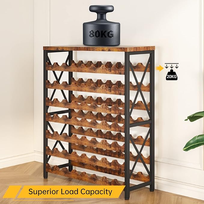 Homeiju 56-Bottle Wine Rack Freestanding Floor, Wooden Wine Storage Shelf, Stackable Wine Rack with Tabletop for Living Room,Kitchen or Wine Cellar