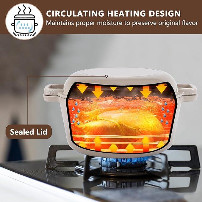 E-far 5 Quart Enameled Cast Iron Dutch Oven, 2 in 1 Dutch Oven Pot with Skillet Lid and Silicone Bread Sling, Ideal for Bread Baking, Cooking, Stewing, Frying, Induction & Oven Safe - Khaki