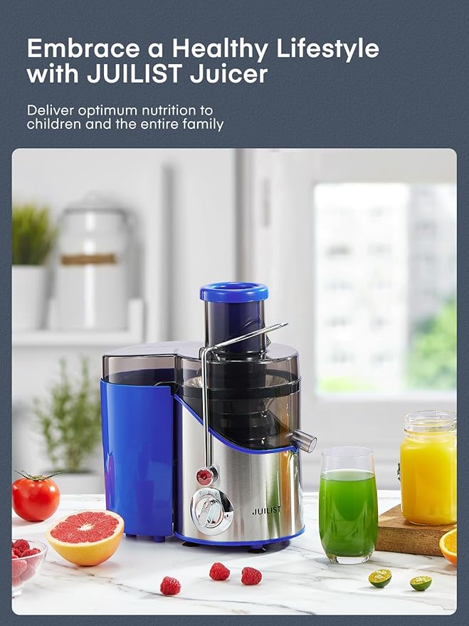 Juicer Machines, Juilist 3" Wide Mouth Juicer Extractor, for Vegetable and Fruit with 3-Speed Setting, 400W Motor, Easy to Clean, Blue