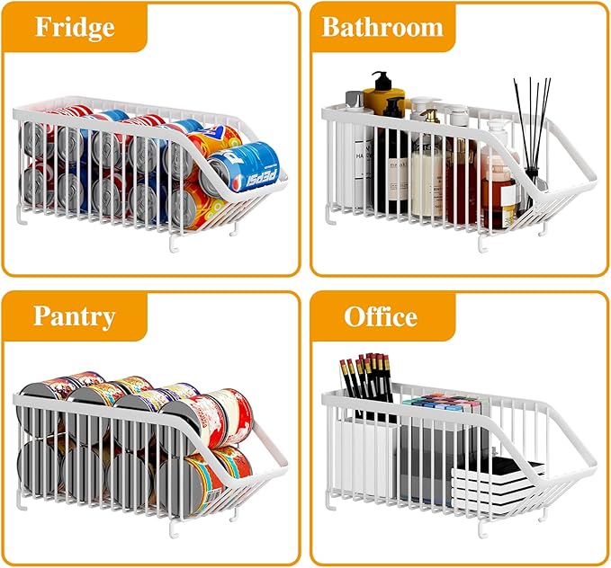 GILLAS 6 Pack Stackable Soda Can Organizer for Refrigerator, Can Holder Dispenser, Canned Food Storage Rack for Fridge, Kitchen, Countertops, Cabinets, White