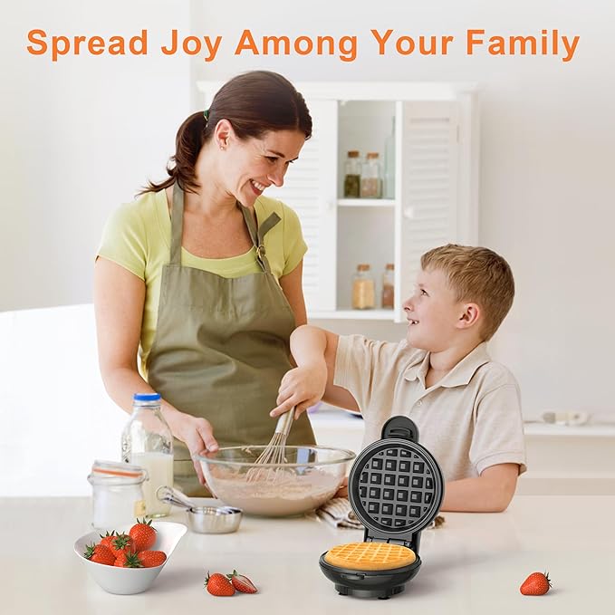 CROWNFUL Mini Waffle Maker, 4" Chaffle Maker with Compact Design, Easy to Clean, Non-Stick Surface, Recipe Guide Included, Perfect for Breakfast, Dessert, Sandwich, or Other Snacks