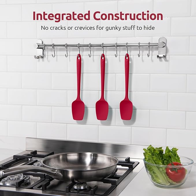 U-Taste Silicone Spoon Spatula Set: 480ºF Heat Resistant Food Grade Flexible Rubber Spoonula, Nonstick Cooking Mixing Scooping Kitchen Baking Scraper Utensils Set of 3 for Pan, Pot, Bowl (Red)