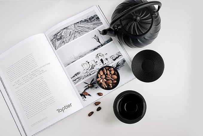 Tea Kettle, TOPTIER Japanese Cast Iron Teapot with Infuser, Cast Iron Tea Kettle Stovetop Safe, Wave Design Teapot Coated with Enameled Interior for 30 Ounce (900 ml), Midnight Black