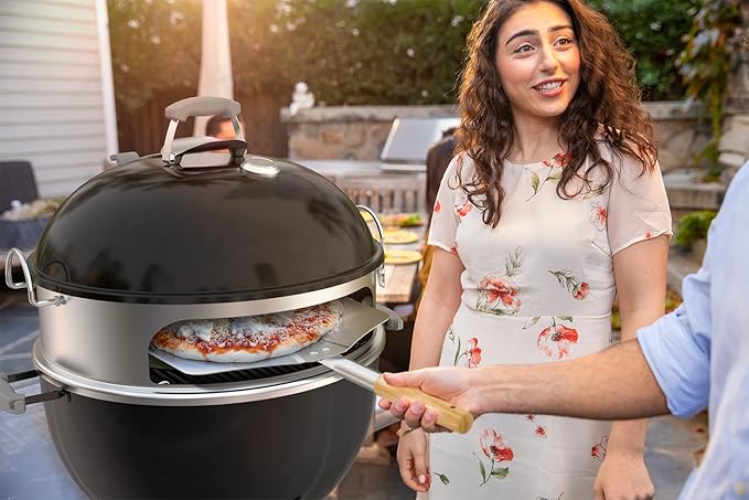 onlyfire Stainless Steel Pizza Ring Kit Pizza Oven Kit for Weber 22-Inch Kettle Grills - Include Pizza Stone and Aluminum Peel