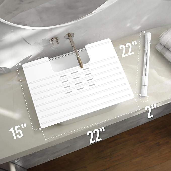 Maplefield Bathroom Sink Cover & Silicone Makeup Mat - White, 22 x 2 x 2 In - Heat Resistant to 400°F - Foldable Roll-Up Design with Raised Ridges - Space-Saving Countertop Mat