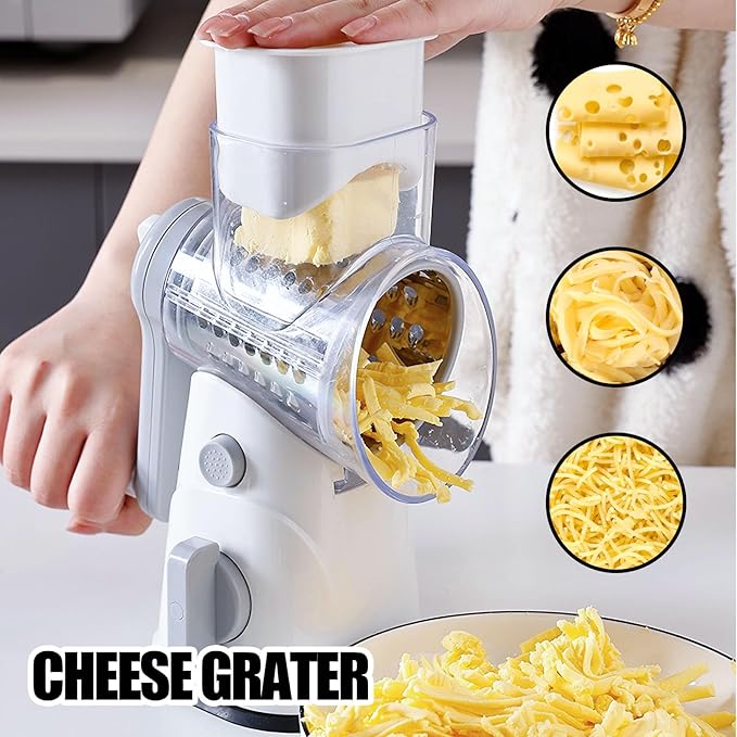 RAINBEAN Rotary Cheese Grater for Kitchen, Hand Crank Cheese Shredder with 3 Interchangeable Blades, Rotary Grater with Handle and Strong Suction Base, for Vegetables, Fruit, Nuts
