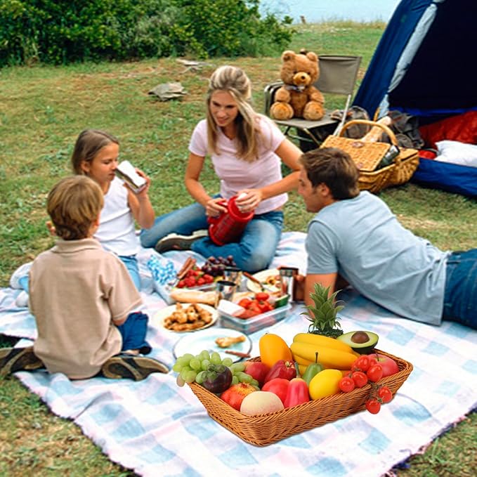 6 Pack 16 Inch Brown Wicker Bread Basket, Handmade Woven Organizer, Rectangular Fruit Baskets, Snack Basket Food Serving Baskets for Dining Table, Candies, Crackers, Fruit, Vegetables